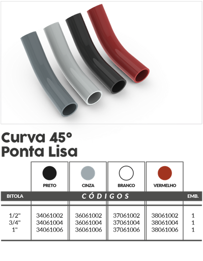 [ED13994] Curva Larga 45 punta lisa Gris 3/4 pulg. - 36061004 Master Plásticos