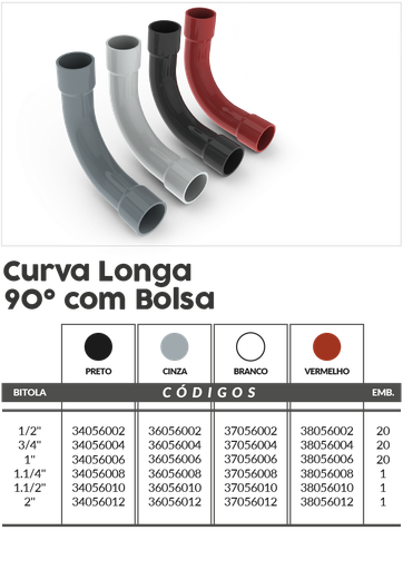 [ED14002] Curva Larga 90 con bolsa Gris 1/2 pulg. - 36056002 Master Plásticos