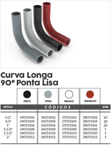[ED14016] Curva Larga 90 punta lisa Gris 1/2 pulg. - 36051002 Master Plásticos