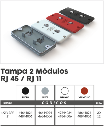 [ED14040] Tapa 2 Módulo RJ 45 / RJ 11 Gris 1/2 - 3/4 pulg. - 46644024 Master Plásticos