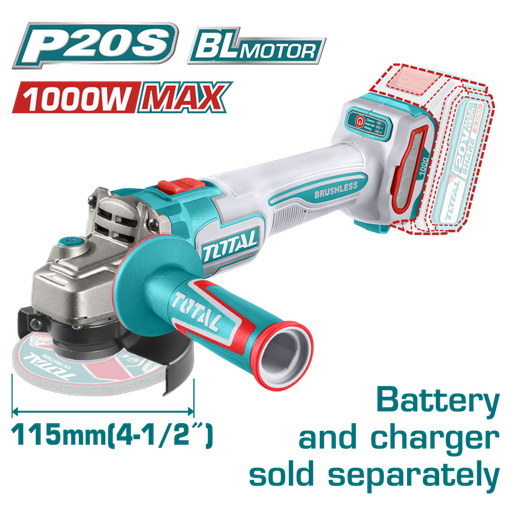 [FH20851] AMOLADORA A BATERIA 20V 115MM (1000W MAX) - SIN BAT - TAGLI27153 - TOTAL