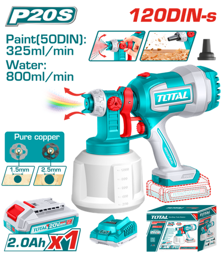 [FH20857] PISTOLA DE PINTURA A BATERIAS 20V 800ML/MIN - BAT/CAR - TSGLI20042 - TOTAL