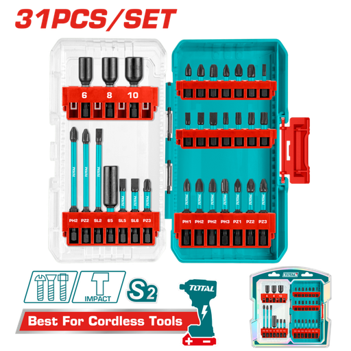 [FH20874] JUEGO DE PUNTAS P/ ATORNILLADOR DE IMPACTO (31 PZS) - TOTAL