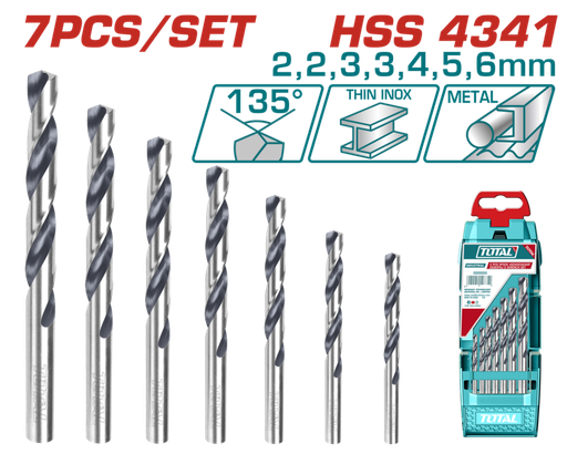 [FH20878] JUEGO DE MECHAS HSS 4341 P/TALADRO EN METAL (7 PZS) - TOTAL