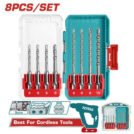 [FH20882] JUEGO DE MECHAS P/ ROTOMARTILLO SDS PLUS 5-10MM (8 PZS) - TOTAL