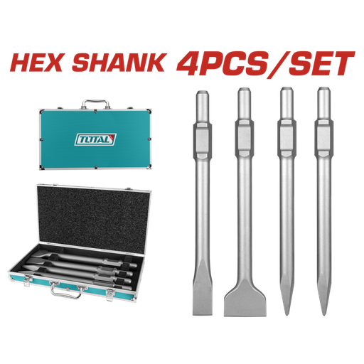 [FH20885] JUEGO DE CINCELES SDS HEX 30MM (4 PZS) P/ MARTILLO DEMOLEDOR - TOTAL