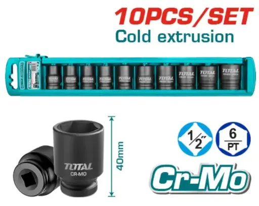 [FH20888] JUEGO DE LLAVES TUBOS DE IMPACTO 1/2PULG (10 PZS) - TOTAL
