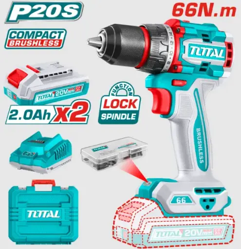 [FH20924] TALADRO ATORN A BATERIAS 20V 66NM BL - 2BAT/CAR - TDLI20668 - TOTAL