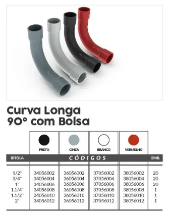 [ED22494]  Curva Larga 90° con bolsa Blanca 3/4 pulg. - 37056004 Master Plásticos