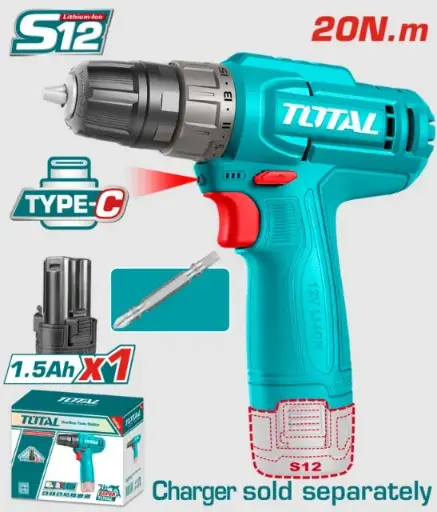 [FH36524] TALADRO ATORNILLADOR A BATERÍA 12V (TIPO C) 20NM - BAT - TDLI12456 - TOTAL