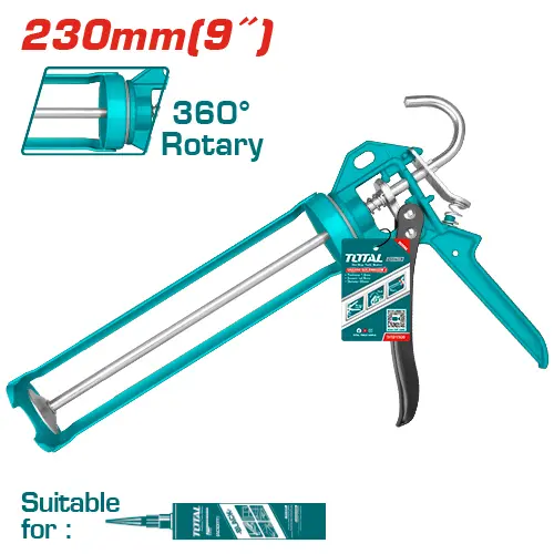 [FH37612] Pistola de Calafateo (Tubo Silicona) 230mm - Mango de Aluminio y Función Giratoria - TOTAL