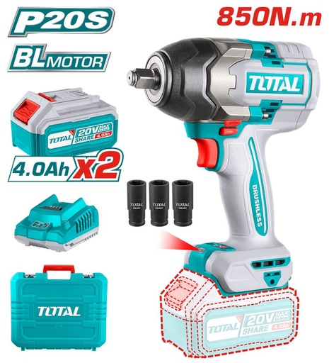 [FH37819] Llave de Impacto a Batería 20V 850NM Bl - 2BAT/CAR - TIWLI2085 - Total