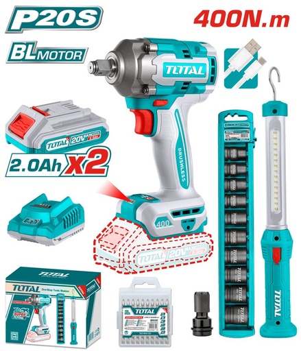 [FH37820] Llave de Impacto a Batería 20V 400NM Bl (kit Lampara) - TOSLI23048 - 2BAT/CAR - Total