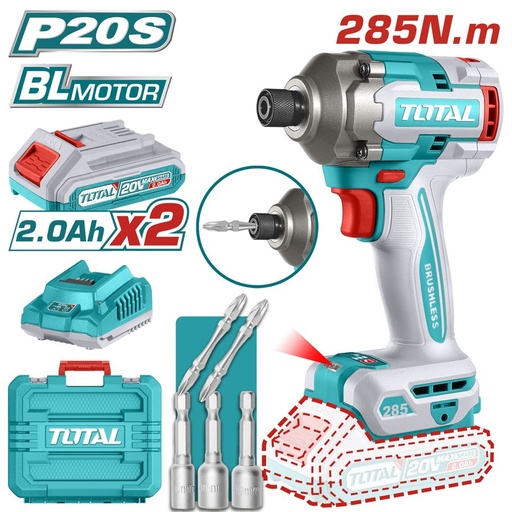 [FH37828] Atornillador de Impacto a Batería 20V 285NM Bl - 2BAT/CAR - TIRLI2028 - Total