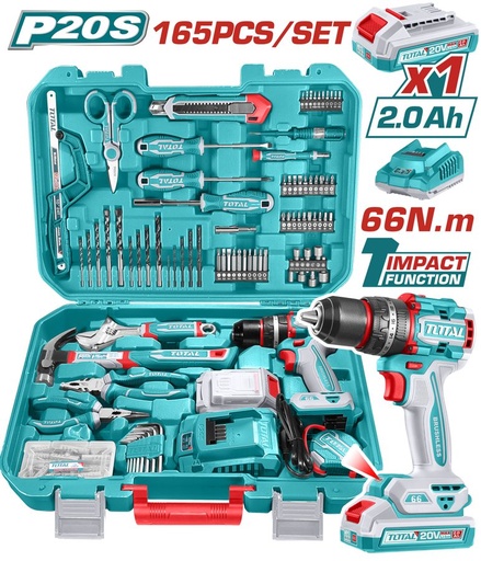 [FH37835] Taladro Percutor a Batería 20V con Juego de Herramientas (165 Pzs) - Bat/car - THKTHP11652 - Total