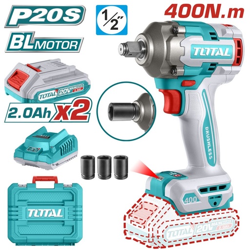 [FH37848] Llave de Impacto a Batería 20V 400NM Bl - 2BAT/CAR - TIWLI2040 - Total
