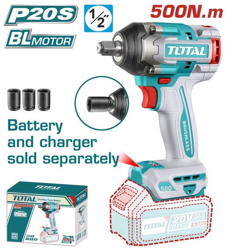 [FH37869] Llave de Impacto a Batería 20V 500NM Bl - sin Bat - TIWLI20501 - Total