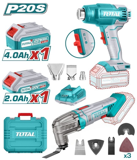[FH37880] Kit Herramienta Osciladora y Pistola de Calor a Bateria 20V (promo) - 2BAT/CAR - TOSLI230705 - Total