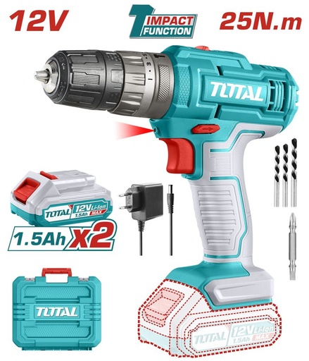 [FH37887] Taladro Percutor a Bateria 12V 25NM - 2BAT/CAR - TIDLI1228 - Total