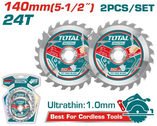 [FH38072] Disco (hoja) de Sierra Tct 140MM 24T (corte Madera) (2 Pzs) - Total