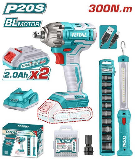 [FH38073] Llave de Impacto a Batería 20V 300NM Bl (kit Lámpara) - 2BAT/CAR - TOSLI231004 - Total