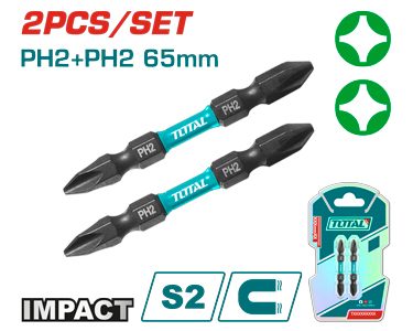[FH38080] Puntas Bit de Atornillador de Impacto PH2+PH2 65MM (2 Pzs) - Total