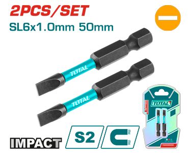 [FH38081] Puntas Bit de Atornillador de Impacto SL6X1 50MM (2 Pzs) - Total