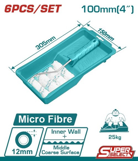 [FH38113] Rodillo y Funda Microfibra con Cubeta P/ Pared Interior 100MM (6 Pzs) - Total