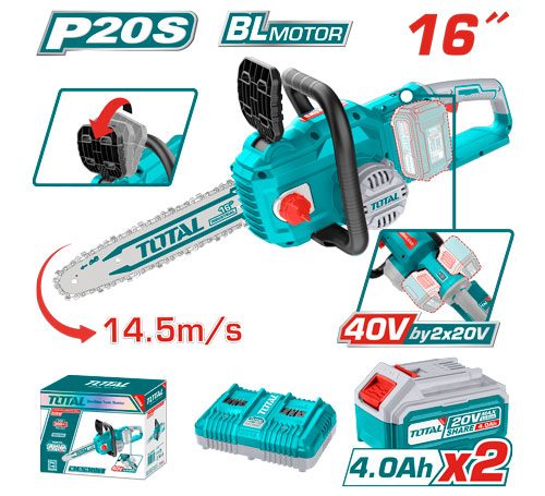 [FH38168] Motosierra a Bateria 20+20V Bl 40CM (16 Pulg) - 2BAT/CAR - TGSLI401682 - Total