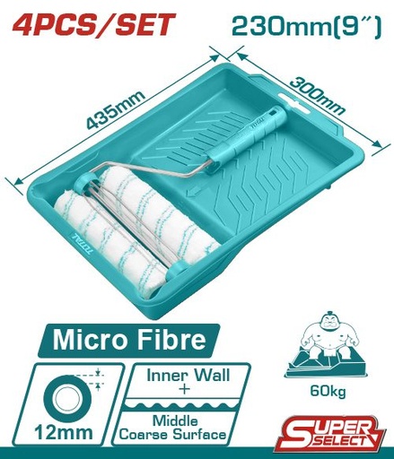 [FH38337] Rodillo y Funda Microfibra con Cubeta P/ Pared Interior 230MM (4 Pzs) - Total