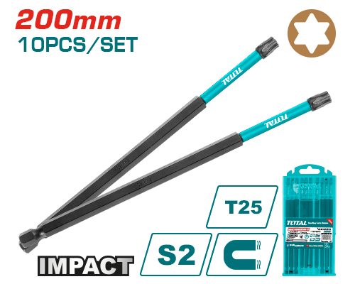 [FH38446] Puntas Bit de Atornillador de Impacto T25 X 200MM (10 Pzs) - Total