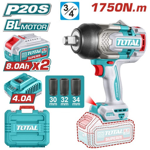 [FH38484] Llave de Impacto a Batería 20V 1750NM Bl - 2BAT/CAR - TIWLI20175 - Total