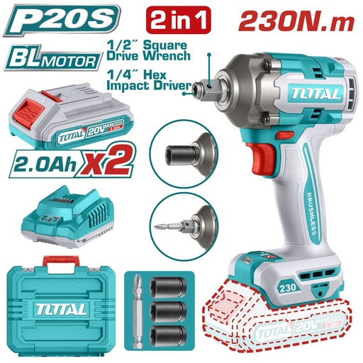 [FH38485] Llave de Impacto a Batería 20V 230NM (con Atornillador) Bl - 2BAT/CAR - TIWLI20236 - Total