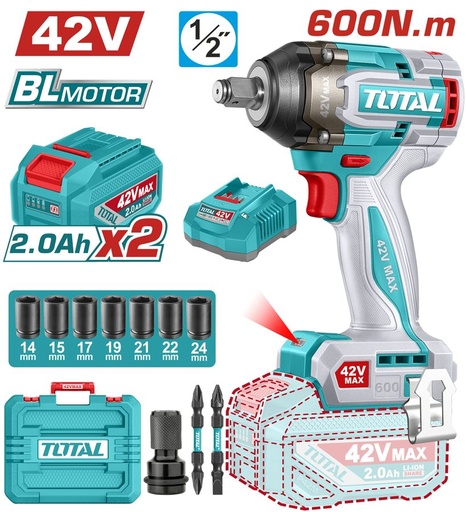 [FH38486] Llave de Impacto a Bateria 42V 600NM Bl - 2BAT/CAR - TIWLI42602 - Total