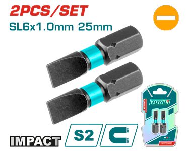 [FH38530] Puntas Bit de Atornillador de Impacto SL6X1 25MM (2 Pzs) - Total