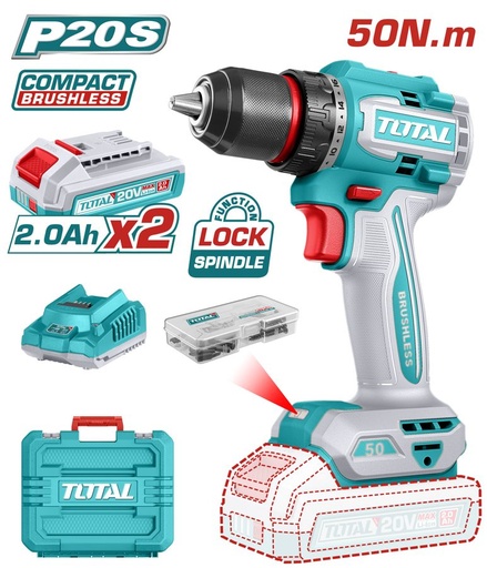 [FH38546] Taladro Atorn a Bateria 20V 50NM Bl - 2BAT/CAR - TDLI205062 - Total