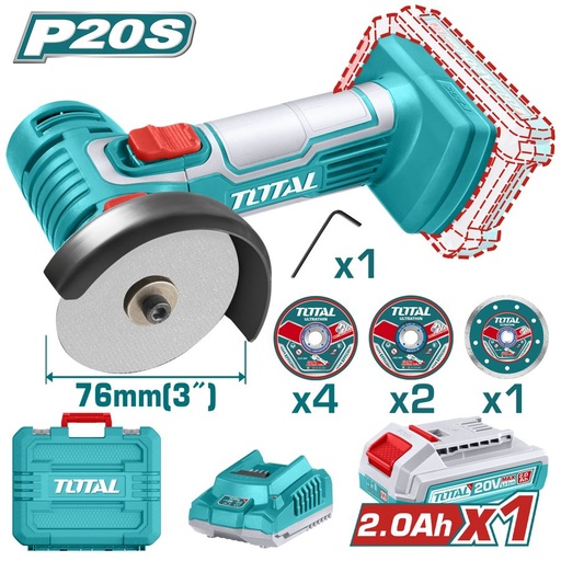 [FH38563] Amoladora Mini a Bateria 20V 76MM - Bat/car - TAGLI76012 - Total