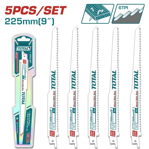[FH38599] Hoja de Sierra Reciproca (sable) para Madera 225MM (5 Pzs) - Total