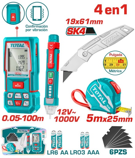 [FH38612] Kit de Medidor de Distancia Laser, Buscapolos, Cinta y Cutter (promo) - TOS250701 - Total