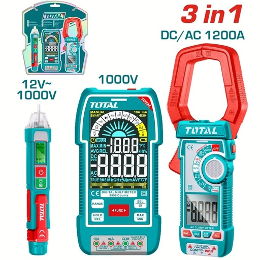 [FH38613] Kit de Multimetro, Amperimetro Ac/dc y Buscapolos (3 Pzs) (promo) - Total