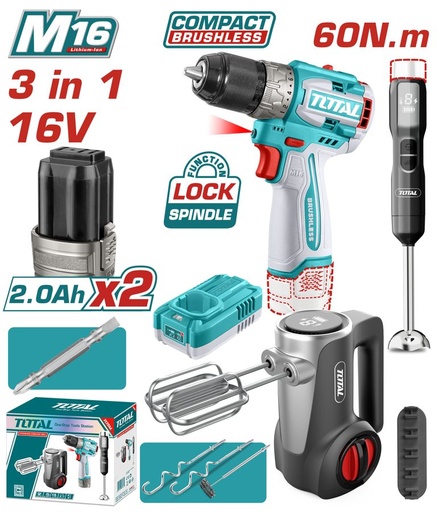 [FH38614] Kit Juego de Taladro y Acc. Cocina a Bateria 16V (promo) - TCKLI1638 - Total