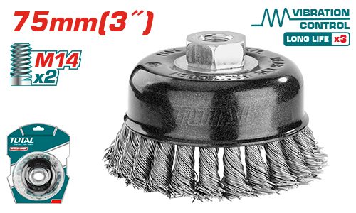 [FH38630] Cepillo de Copa de Alambre Trenzado 75MM (rosca 1/4) Industrial - Total