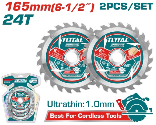 [FH38653] Disco (hoja) de Sierra Tct 165MM 24T (corte Madera) (2 Pzs) - Total
