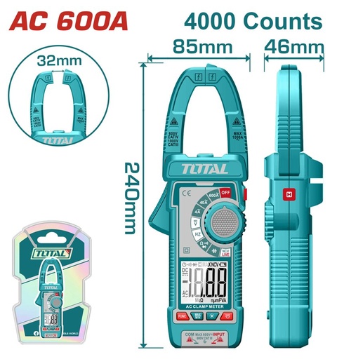 [FH38680] Pinza Amperimetrica Ac 600A (4000 Cuentas) - Total