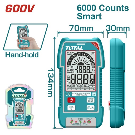[FH38708] Multimetro Digital Cat Iii 600V (6000 Cuentas) Smart Pant. Grande - Total
