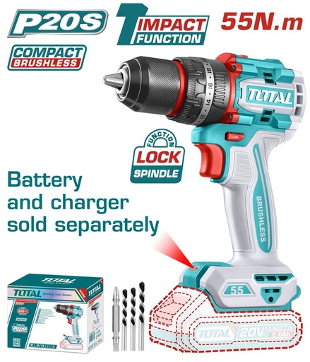 [FH38709] Taladro de Impacto (percutor) a Bateria 20V 55NM Bl - sin Bat - TIDLI205581 - Total