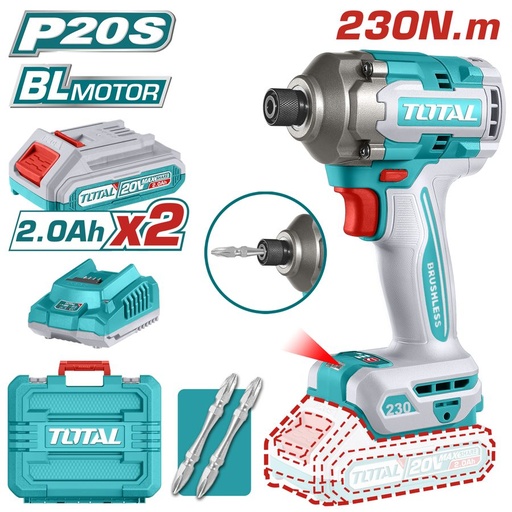 [FH38712] Atornillador de Impacto a Batería 20V 230NM Bl - 2BAT/CAR - TIRLI2023 - Total