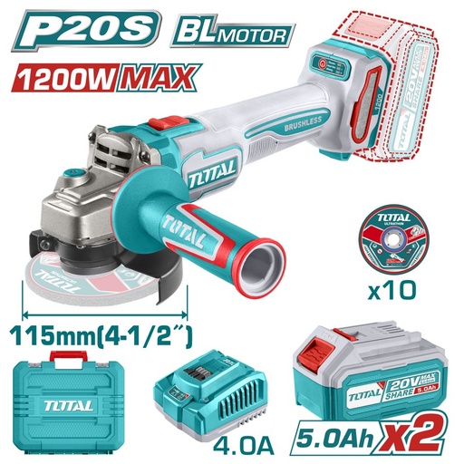 [FH38713] Amoladora a Batería 20V 115MM (1200W Max) Bl - 2BAT/CAR - TAGLI2211532 - Total