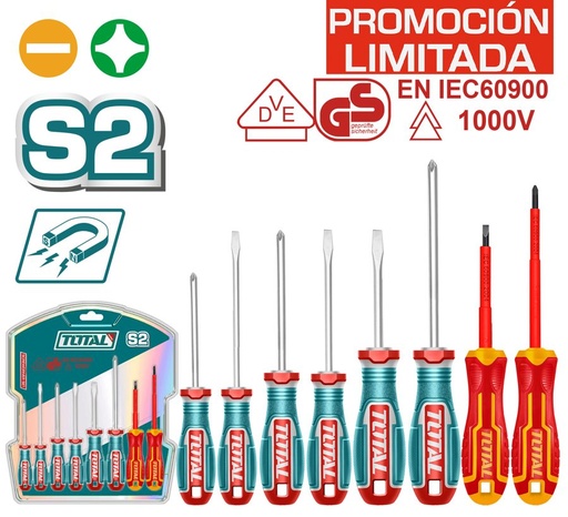 [FH38794] Juego Destornilladores Aislados 1000V (2 Pzs) y Destornilladores S2 (6 Pzs) - Total