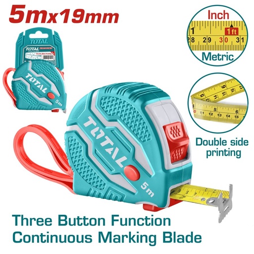 [FH38815] Cinta Metrica de Acero 5MX19MM 3 Botones (profesional Doble Faz) - Total